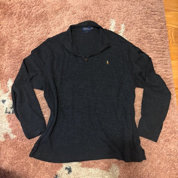 Polo Ralph Lauren Sweater Mens XXL Grey Estate Rib Half Zip Pullover Quarter Zip - Picture 2 of 8